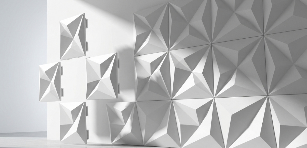 Geometric 3D textured wallcovering used for contemporary feature walls
