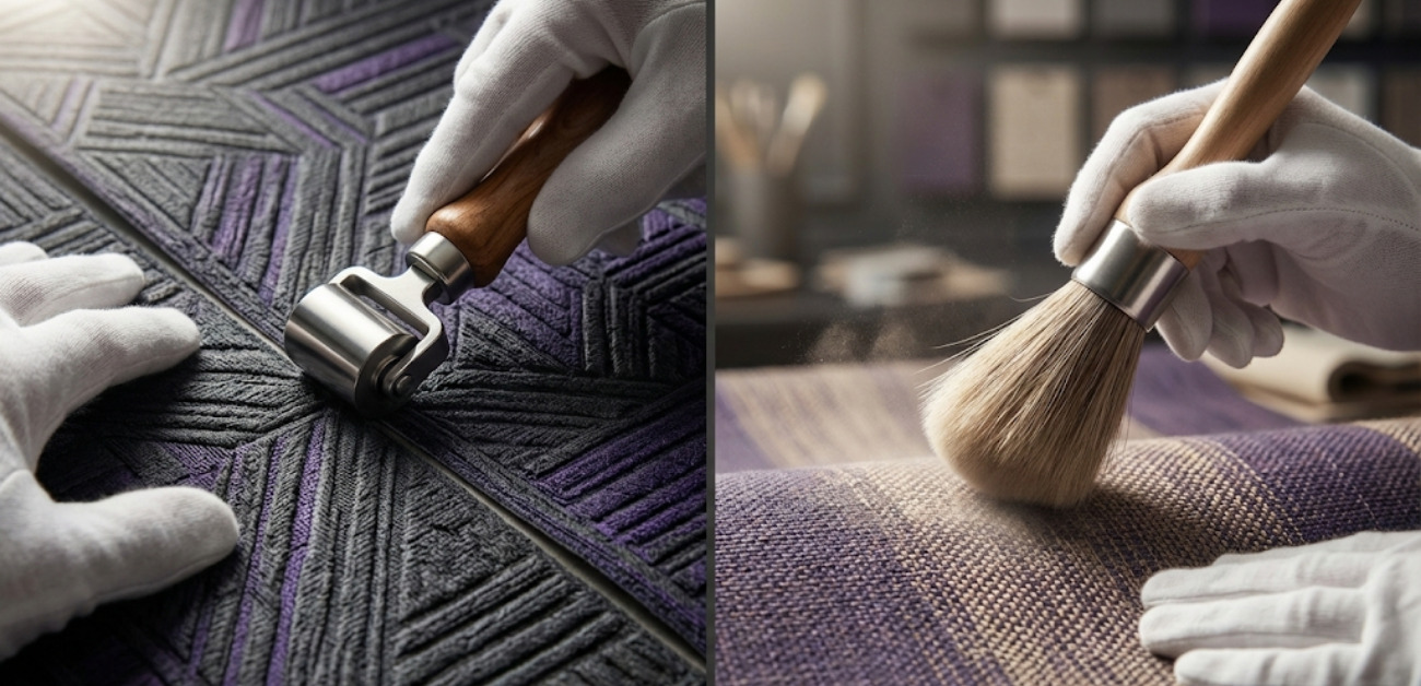 Close-up comparison of textured wallcovering surfaces highlighting material detail