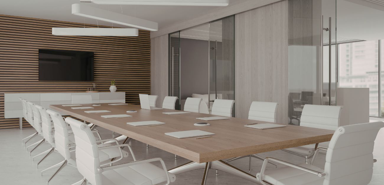 Conference room with acoustic wall panels enhancing sound quality and comfort