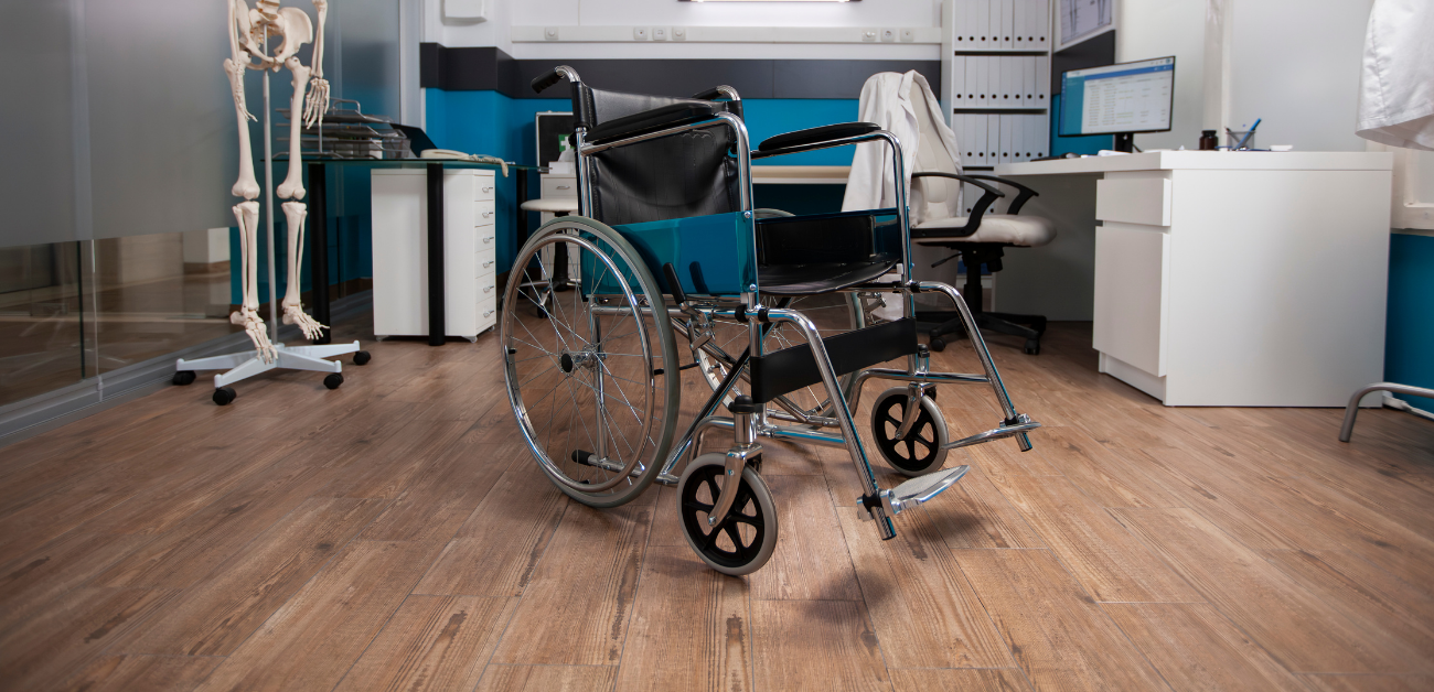 Medical equipment area with slip-resistant vinyl flooring supporting mobility and safety
