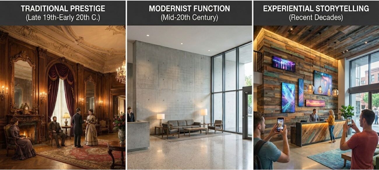 Hospitality lounge and bar area with statement feature wall materials