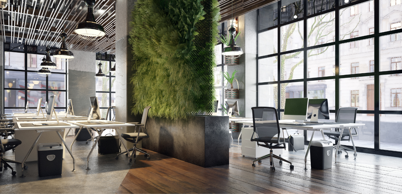 Contemporary office workspace with acoustically efficient contract grade vinyl flooring