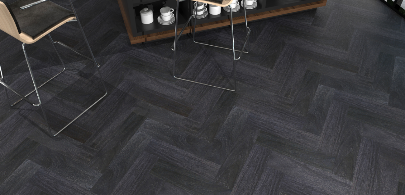Close-up of textured slip-resistant vinyl flooring surface for wet commercial kitchens