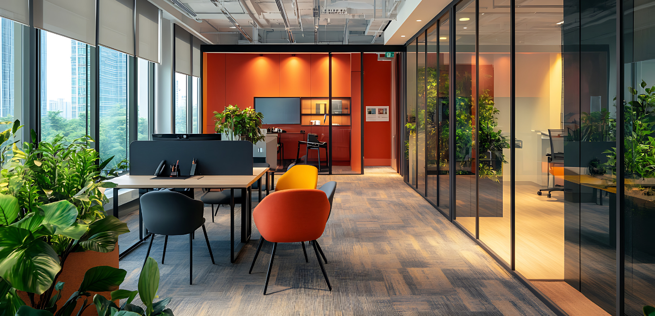 Breakout area with odour-free carpet tiles improving air quality and comfort