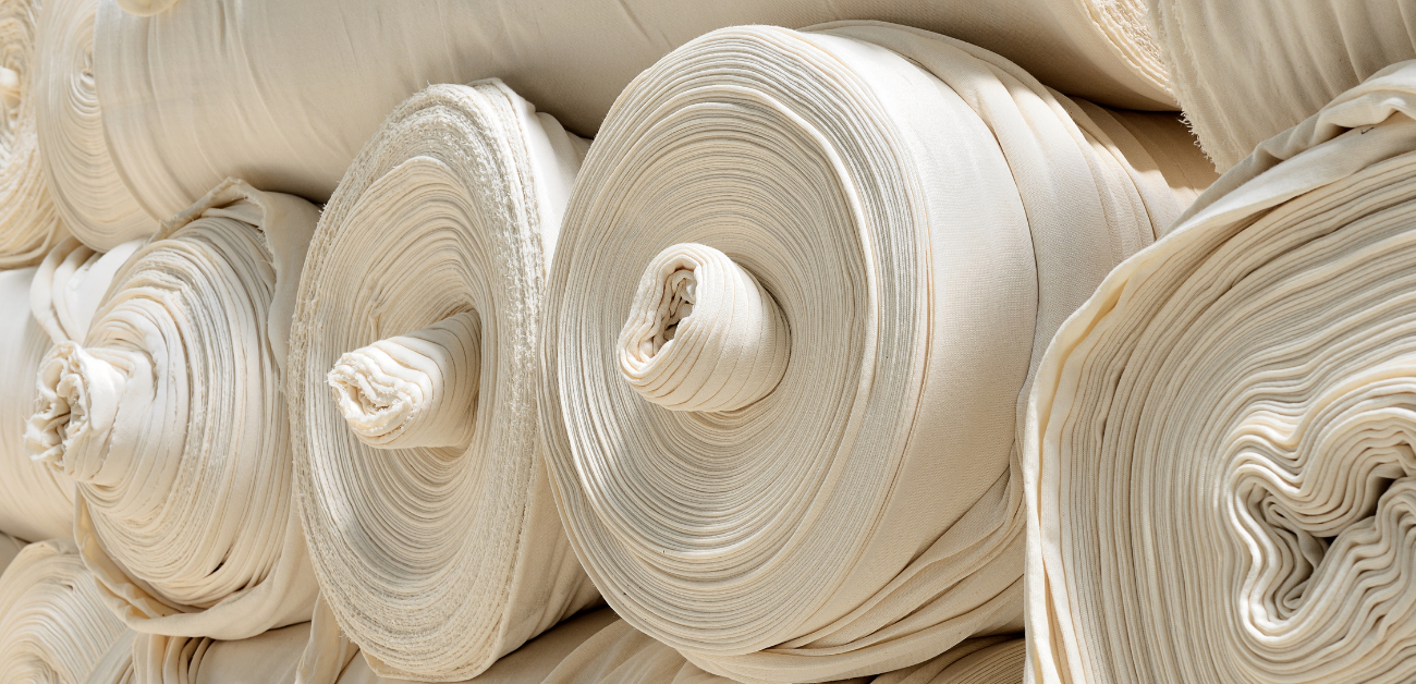 Rolled upholstery fabric prepared for large-scale sustainable supply