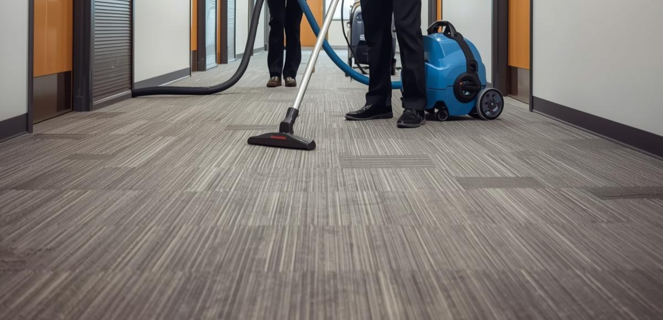 Professional carpet cleaning in an office environment demonstrating easy maintenance