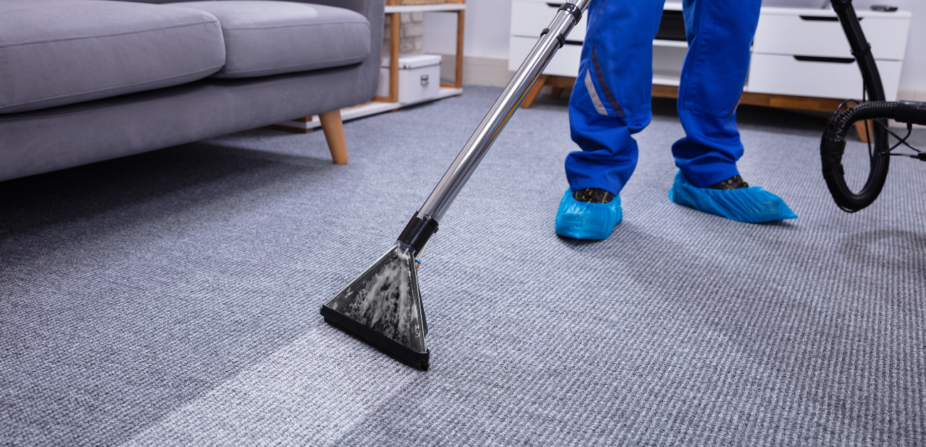 Professional cleaning and finishing of newly installed hotel carpet