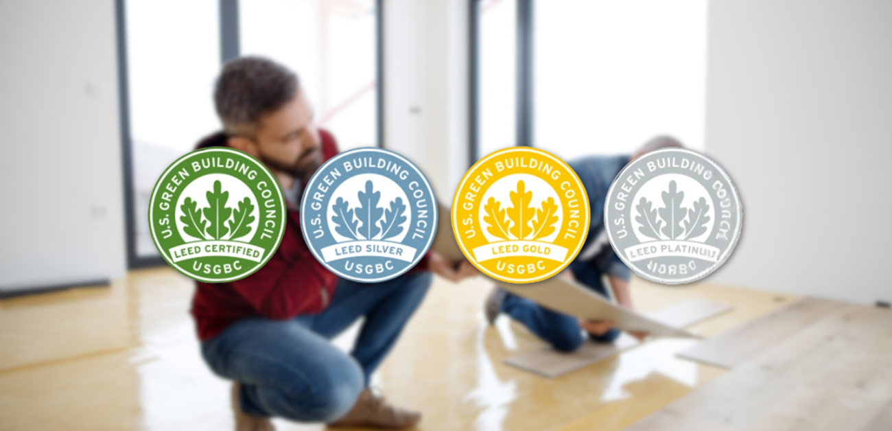 LEED and SGBC certification icons representing green building flooring compliance