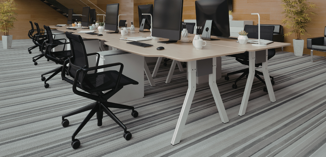 Office meeting area with carpet tiles supporting low upkeep and daily use