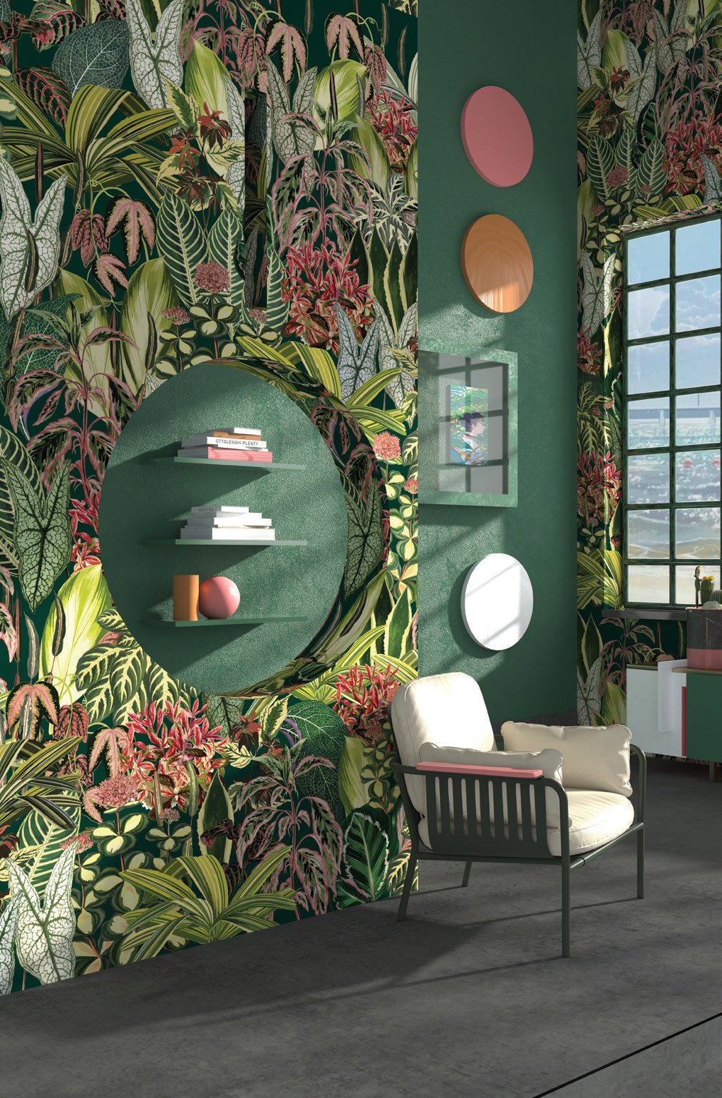 Botanical style digitally printed wallcovering from the Goodrich Wall Edits Collection