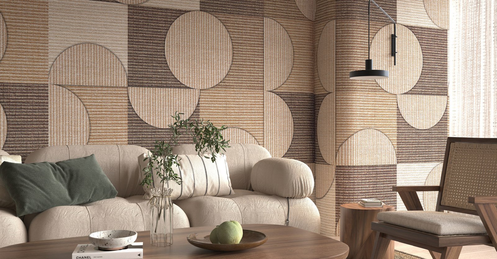 Custom digitally printed feature wall in a living room by Goodrich Global