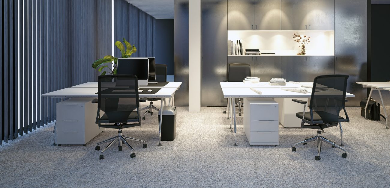 Modern office interior with odour-free carpet tiles supporting a fresh indoor environment