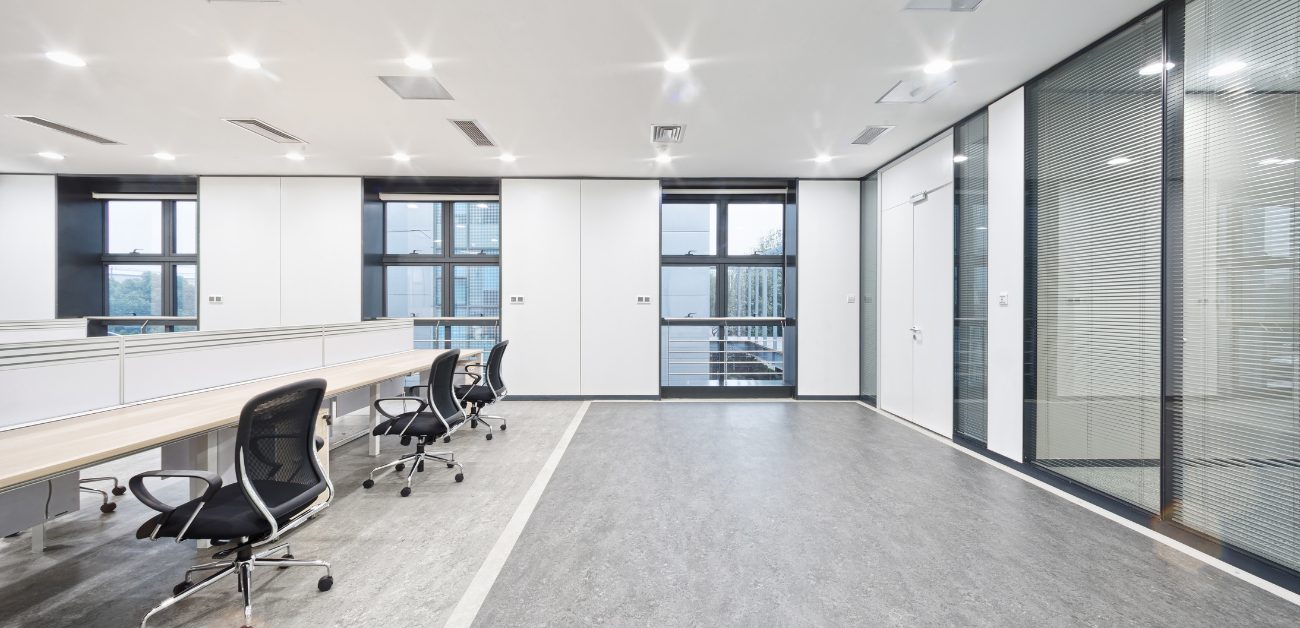 Modern office interior with contract grade vinyl flooring designed for high-traffic commercial spaces
